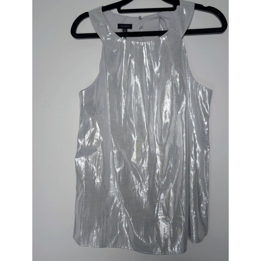 Talbots Metallic Silver Sleeveless Shell Top NWT Cocktail Party Sz 4 Luxury Glam - Picture 2 of 9